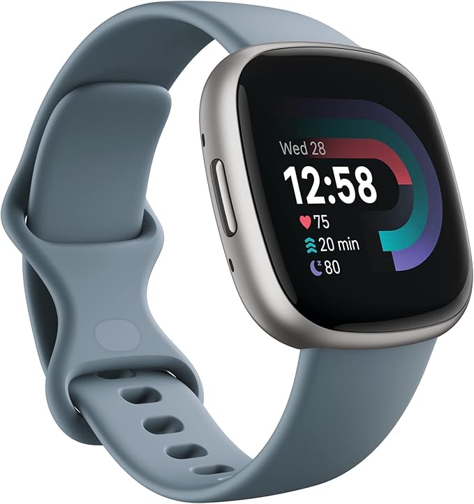 Fitbit Versa 4 Smartwatch – GPS, Heart Rate, Sleep & Fitness Tracking – Waterfall Blue/Platinum