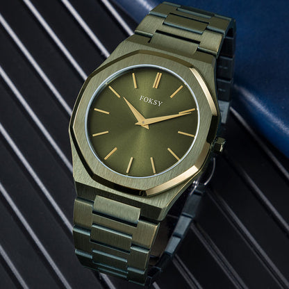 Men’s Luxury Quartz Watch – Green Plated Stainless Steel